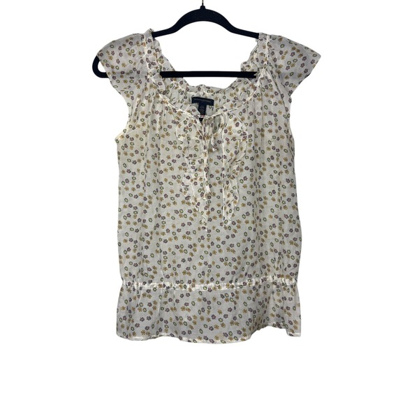Banana Republic Factory Floral Blouse Ruffle Cottagecore Silk Blend Top Size S - Picture 1 of 6